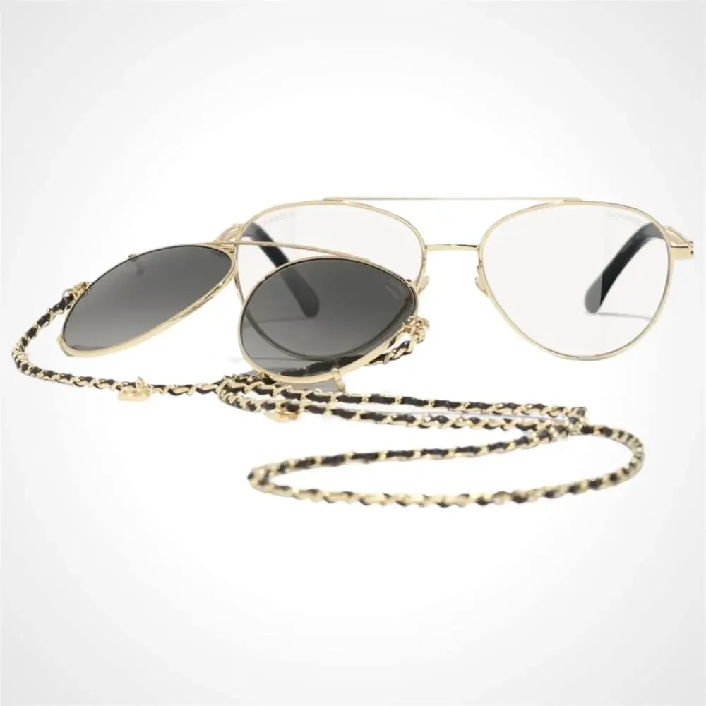 New CHANEL Sunglasses Gold Pilot Aviator Polarized Lens Chain CC CH4292 - Picture 2 of 5